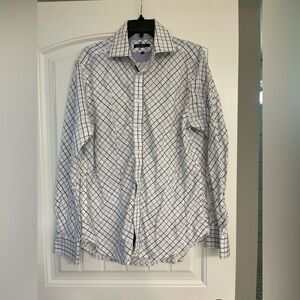 Robert Graham Dress Shirt white blue diamond print gingham cuff size xl